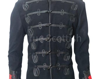 Men’s Black Wool Hussar Jacket Military Parade Coat,Gothic Steampunk Style