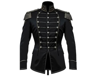 Men’s Black  Hussar Jacket Napoleonic Military Coat Steampunk Uniform Cotton Historical Reenactment Cosplay