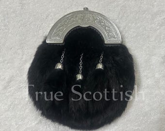 Black Vegan Sporran 100% Synthetic Fur and Vegan Leathe