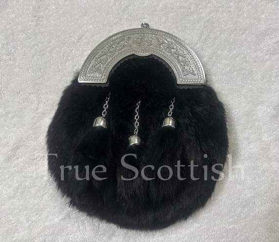 Black Vegan Sporran 100% Synthetic Fur and Vegan Leathe