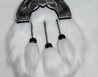 White Rabbit Vegan Kilt Sporran 100% Synthetic Fur And Vegan Leather