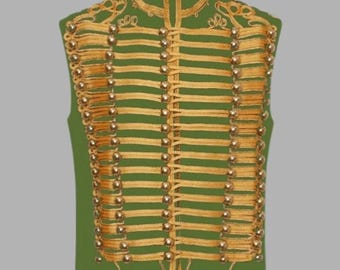 Men’s Green  Sleeveless Military Drummer Parade Hussar Jacket Adam  Luxe Vest