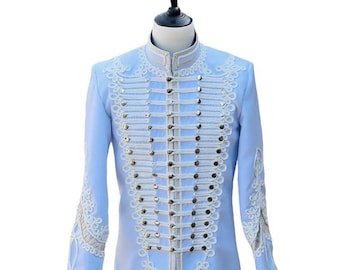 Men’s White  Wool Military  Jacket Vintage Napoleonic Steampunk Jacket Uniform Tunic pelisse