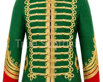 Men’s Military Dolman Hussar Jacket Green Napoleonic Uniform Tunic Pelisse Jimi Hendrix Jacket