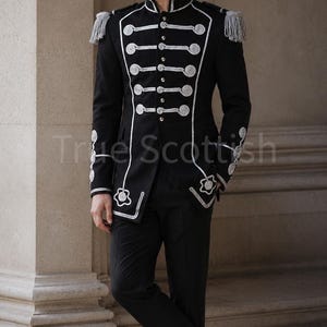 Zwarte huzarenjas heren Napoleontische militaire jas Steampunkuniform katoen historisch re-enactment Cosplay