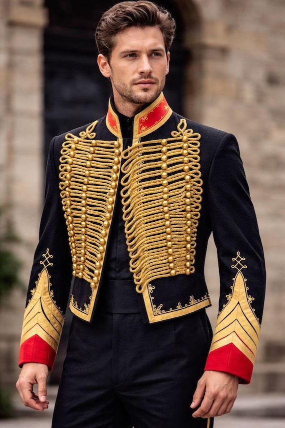 Men's Military Dolman Hussar Jacket Black Napoleonic Uniform Tunic
