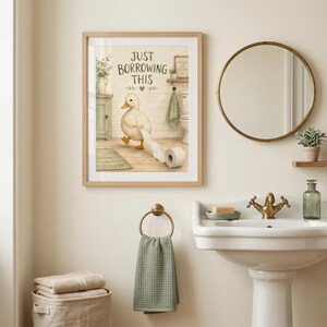 Divertente poster da parete per il bagno con anatra, poster con carta igienica, "Lo prendo solo in prestito", decorazioni per il bagno in stile rustico, stampa di animali stravaganti immagine 10