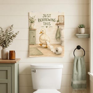 Divertente poster da parete per il bagno con anatra, poster con carta igienica, "Lo prendo solo in prestito", decorazioni per il bagno in stile rustico, stampa di animali stravaganti immagine 8