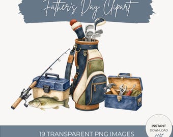Pacchetto di clipart ad acquerello per la Festa del Papà, grafica digitale per regali creativi, nonno, patrigno, papà acquisito, creazione di biglietti e etichette