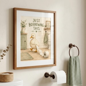 Divertente poster da parete per il bagno con anatra, poster con carta igienica, "Lo prendo solo in prestito", decorazioni per il bagno in stile rustico, stampa di animali stravaganti immagine 12