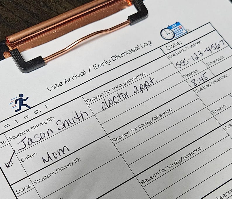 Late Arrival Form.pdf Late Arrival / Early Dismissal Printable PDF | School Office Attendance ...
