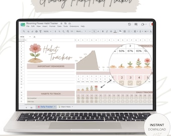 Google Sheets Habit Tracker | Daily Habit Logging Spreadsheet | Auto Calculating Wellness Planner Blooming Flower (Digital Download)