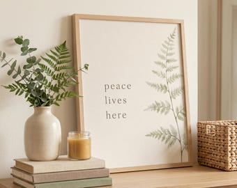 Peaceful Wall Art, Calm Home Quote Print, Soft Watercolor Decor, Affirmation Piece For Warm Spaces