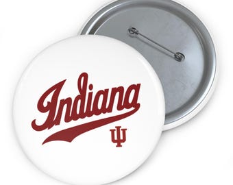 Botón con el logotipo de Indiana Script / Insignia del equipo universitario, color granate y blanco