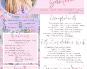 Rosa bearbeitbare Sorority Lebenslaufvorlage | rosa und lila einfach zu bearbeiten Vorlage | Canva Vorlage