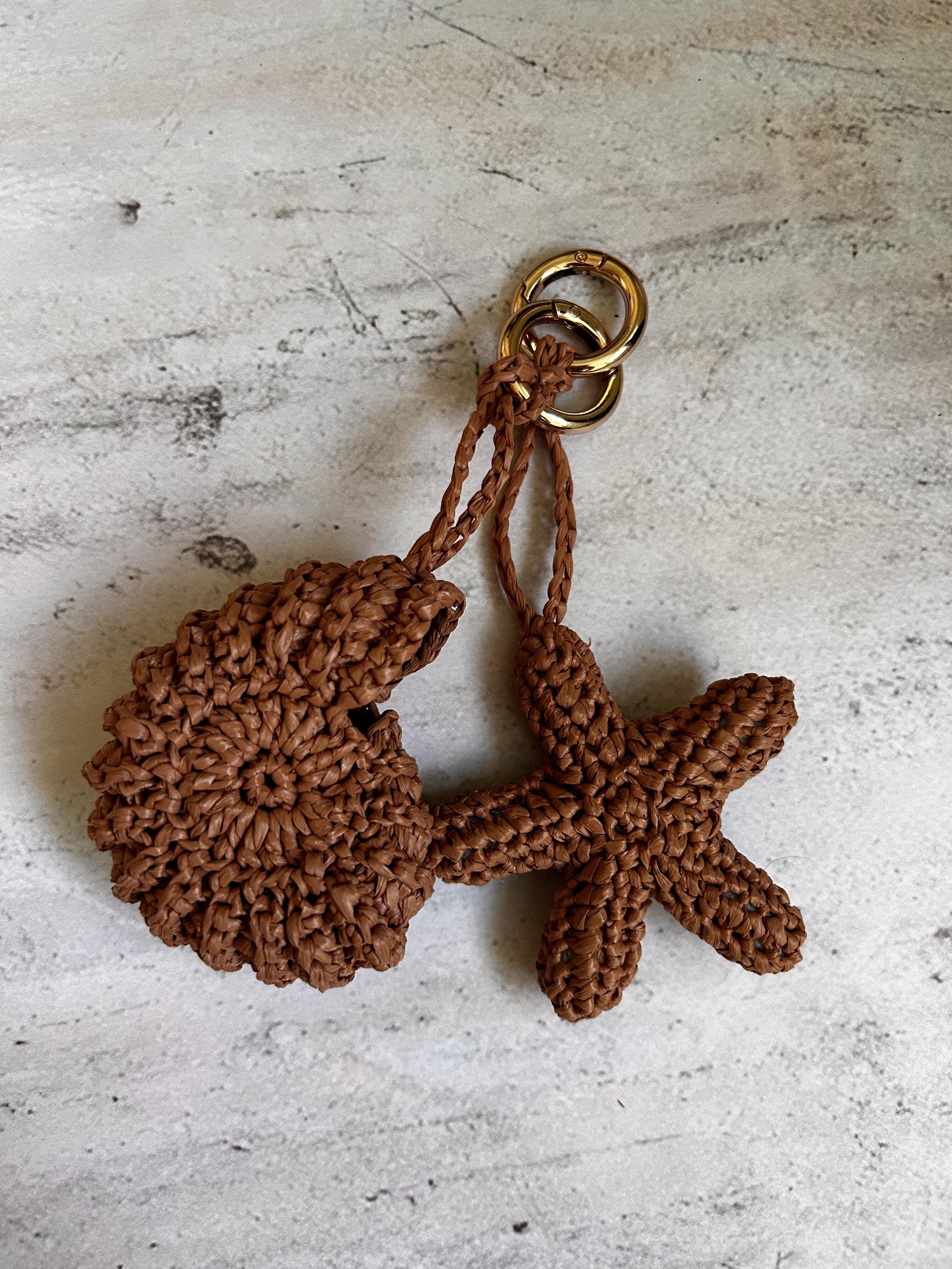Raffia Keychains Crochet Seashell Starfish Bag Charm: Raffia Nautical Keychain - Etsy