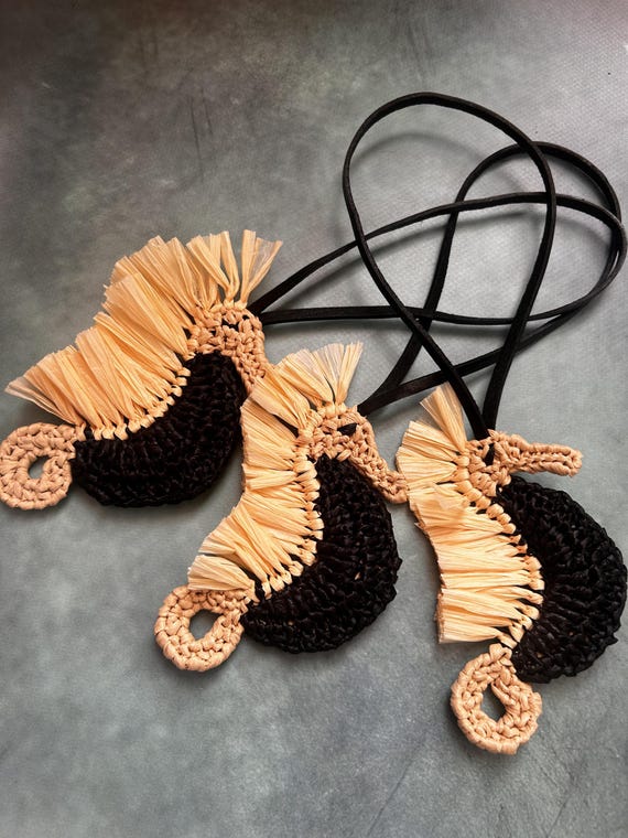 Rafiia Seahorse Keychain Crochet  Ocean-Themed Bag Charm