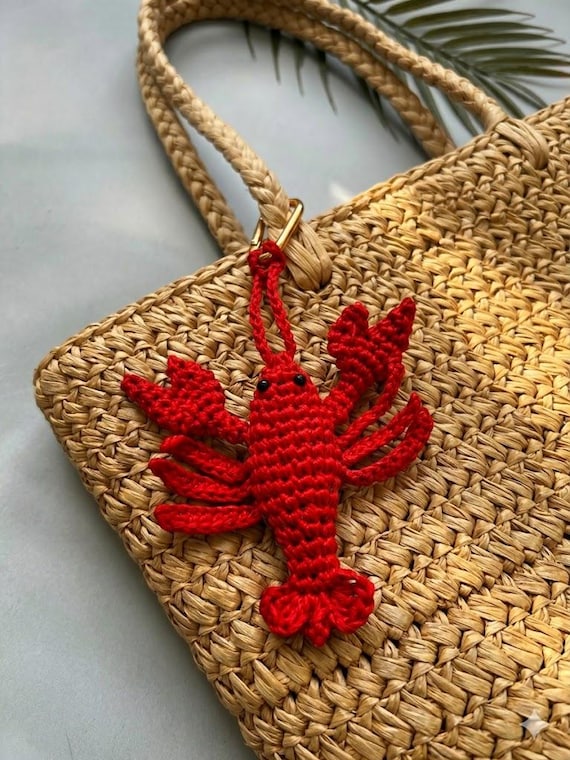 Raffia Lobster Keychain Handmade Nautical Bag Charm Marine Accessory