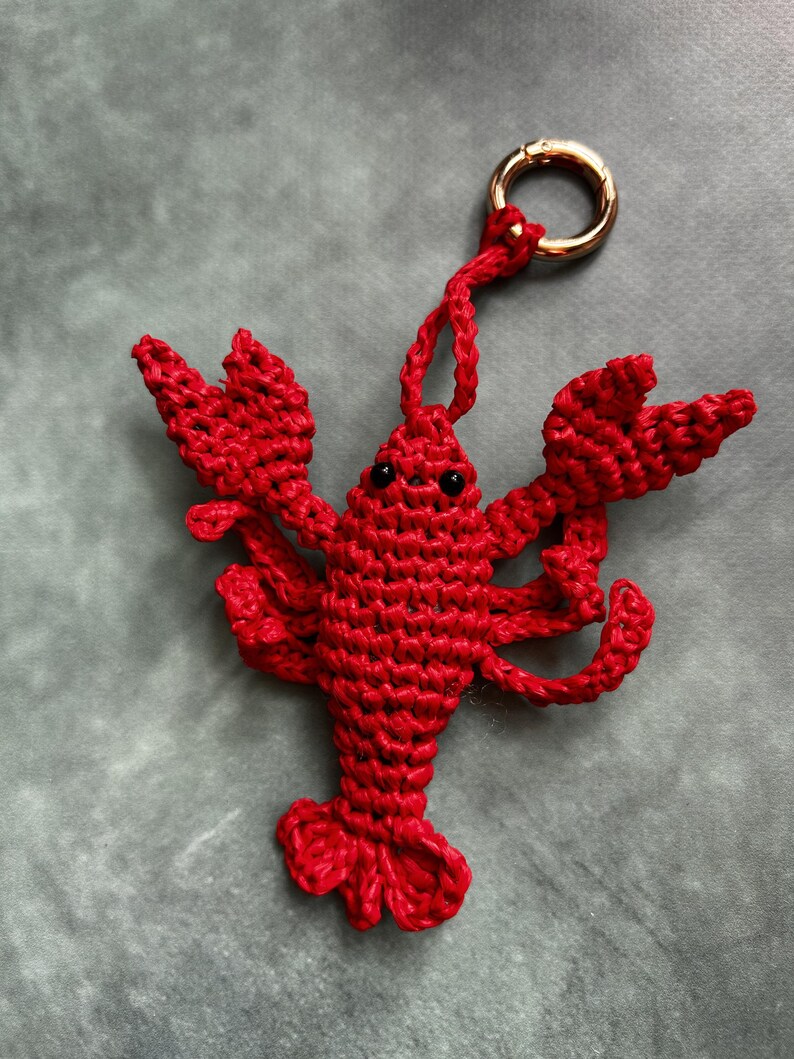 Raffia Lobster Keychain Handmade Nautical Bag Charm Marine Accessory image 5