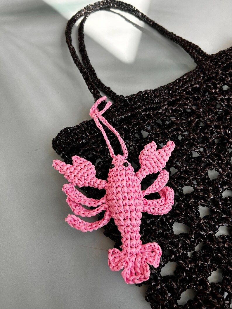 Raffia Lobster Keychain Handmade Nautical Bag Charm Marine Accessory image 12