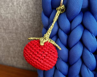Raffia Tomato Keychain Crochet Summer Bag Charm Handmade Summer Fruit Keyring