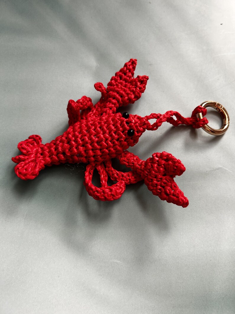 Raffia Lobster Keychain Handmade Nautical Bag Charm Marine Accessory image 3