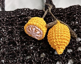 Crochet Raffia Lemon Keychain: Handmade Summer Purse Bag Charm