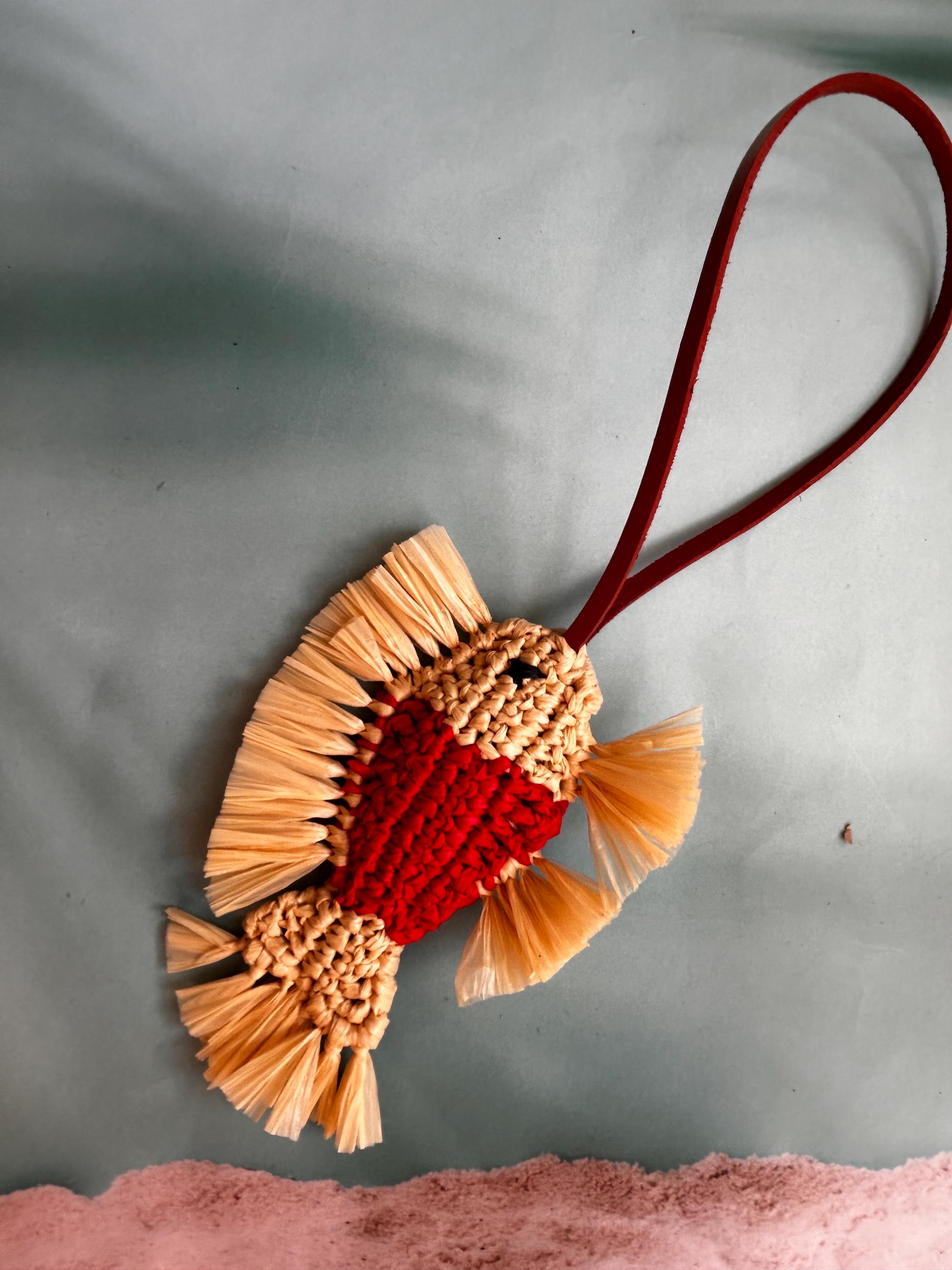 Raffia Keychains Crochet Raffia Fish Keychain: Ocean-themed Bag Charm - Etsy