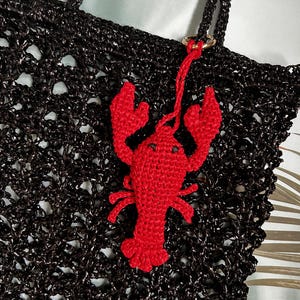 Lobster Bag Charm Raffia Crochet Ocean Beach Keychain Sea Animal Nautical Decor Coastal Handmade Keyring Marine Theme Accessory Summer Gift