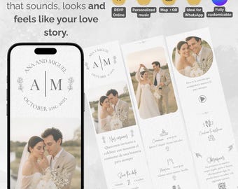 Invitación de boda digital editable en Canva | Música, RSVP, cuenta regresiva y QR incluido | Lista para WhatsApp, email y redes sociales