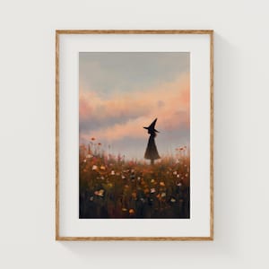 Witch Wall Art Print, Digital Art Download, Halloween Decor, Fantasy Illustration, Pink Halloween Artwork, Witchy Gift, Whimsical Home Decor