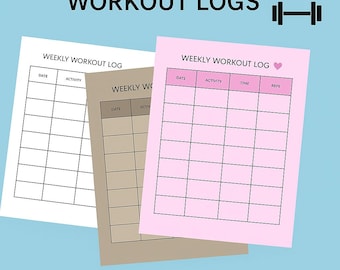 Kleurrijk wit, bruin en roze afdrukbaar wekelijks trainingslogboek