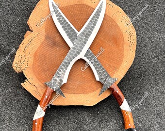 Handgemaakt zwart Cobra Wootz-staal kort zwaard van palissander en been met zilveren beschermer