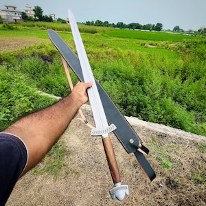 Hand-Forged Medieval Longsword with Leather Scabbard | Collectible Sword for Display, Reenactment, or Cosplay