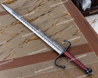 Hand-Forged Medieval Sword, Engraved High Carbon Steel Blade, Wood Handle, Historical Display Piece