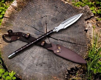 Handmade Viking-Inspired Carbon Steel Spear – 35" Total Length | Decorative Rosewood Handle | Unique Historical Replica