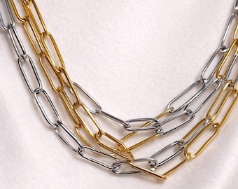 Mixed Metal Gold and Silver Chain Necklace | Stainless Steel Layered Necklace | Mixed Metal Paperclip Chain Jewelry Gift for Her