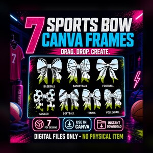 Sports Bow Canva Frames Sports Themed Bow Templates for Team Mom Gift Tags Sports Banquet Printables & Custom Sports Locker Signs in Canva