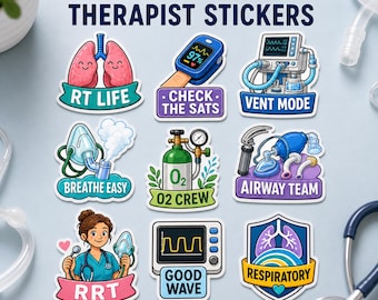 Respiratory Therapist Stickers, 9 Pack RRT RT Decals, Respiratory Therapy Gift Ideas for Students, Coworkers, Graduation or RT Week