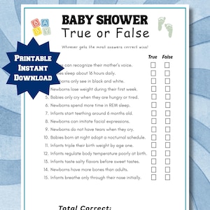 True or False Baby Shower Game, Printable Baby Shower True or False Game, True or False, Virtual Baby Shower Games, Fun Games Entertainment
