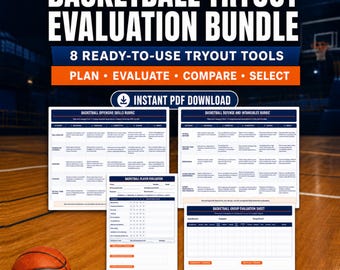 Basketball Tryout Evaluation Bundle Printable Coach Forms Player Assessment Rubrics Score Sheets Sign-In Sheet Final Roster Planner PDF