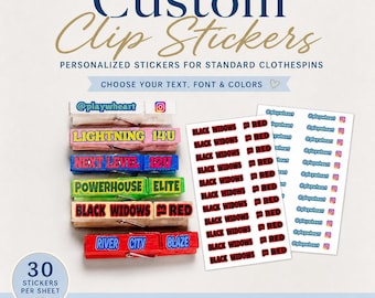 Custom Clothespin Stickers Team Name Clip Stickers Tournament Trading Stickers for Softball Volleyball Cheer Team Sports Clip Me Ideas