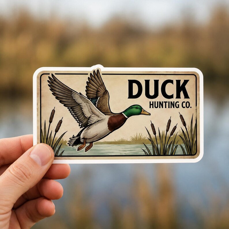 Detailed view of the 9 Rustic Hunting & Fishing Stickers, focusing on the high-quality print and waterproof finish. This vintage wildlife sticker pack is designed to withstand outdoor use on gear like coolers and tackle boxes. The stickers feature intricate designs that make them a premium gift for hunter or fishing enthusiasts.