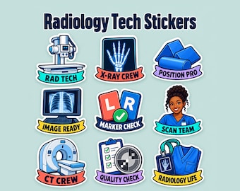 Radiology Tech Stickers, 9 Pack X Ray CT Decals, Radiologic Technologist Gift for Students, Graduation, Imaging Coworkers or Rad Tech Week