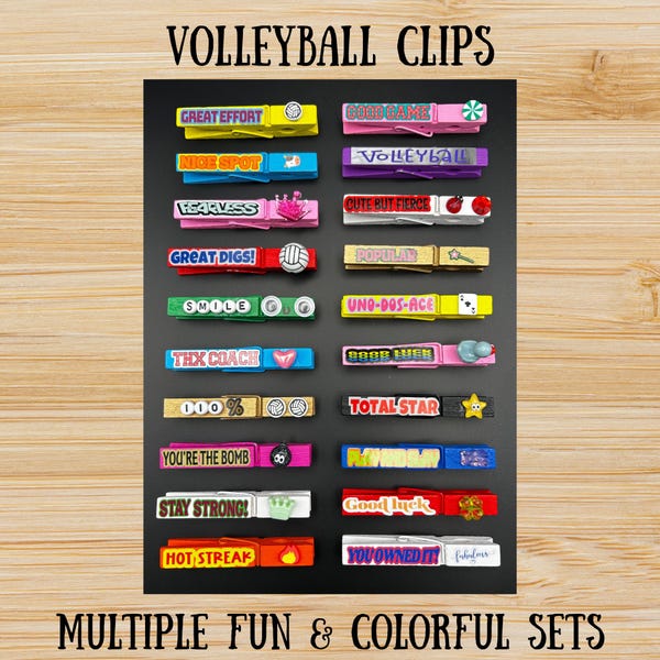 Volleyball Clips, Volleyball Pins for Tournaments, Volleyball Clothespins, Positive, Good Luck Pins, Motivational Pins, Spirit Pins