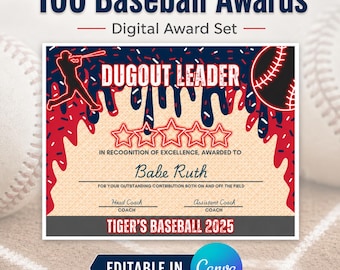 100 Editable Baseball Award Certificates Ice Cream Drip Baseball Award Certificate For End Of Season Awards Red And Navy Funny Candy Awards