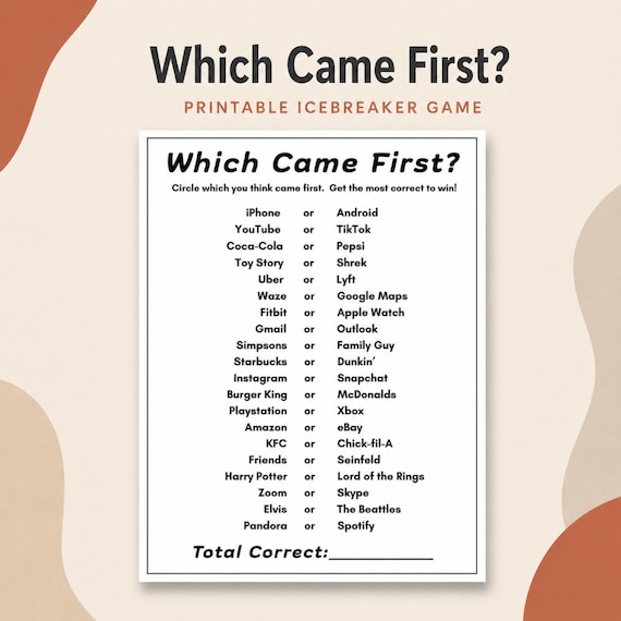 Which Came First Office Icebreaker Game Printable Team Building Trivia Game For Office Party Game Easy Party Starter Game Trivia Icebreaker