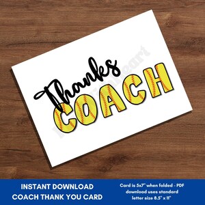 Thank You Card for Softball Coach | Printable Softball Coach Gift | End of Season Coach Appreciation Gift Idea | Instant Digital Download