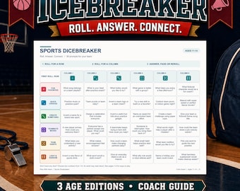Sports Team Icebreaker Printable, Youth Team Bonding Dice Game for Coaches, PE Teachers & Camps, Ages 6-18, 36 Questions Each, Coach PDF