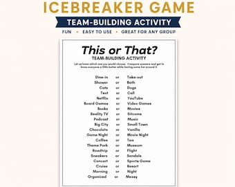 Printable This or That Team Building Game Office Icebreaker Game Would You Rather Trivia for Office Party Fun Easy Party Starter Game